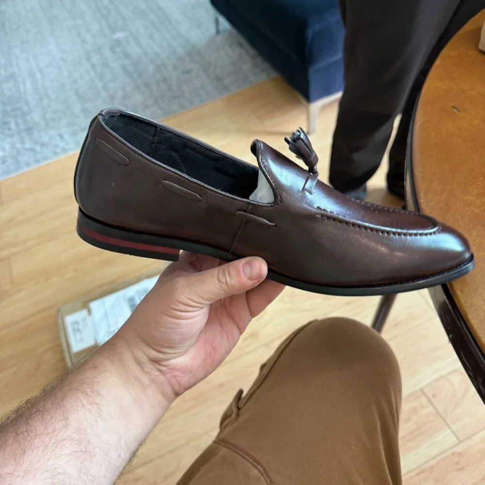 Santimon Mens US 6-11 Brown Fashion Loafers Leather Casual‎ Tassel Slip On Shoes